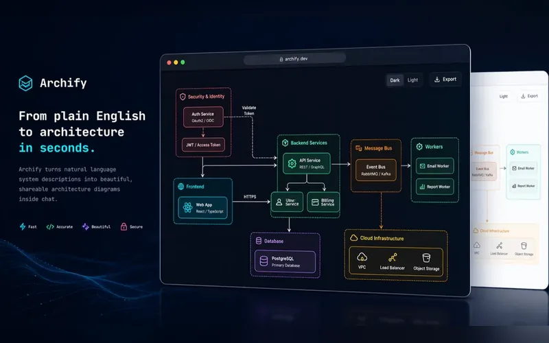 Ảnh minh hoạ cho Archify — tả hệ thống bằng lời, nhận lại sơ đồ bấm vô được