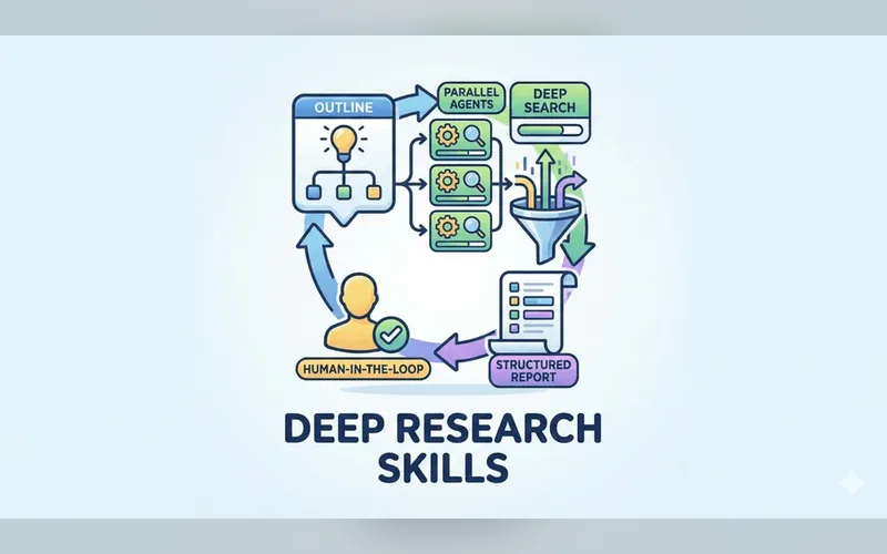 Ảnh minh hoạ cho Deep Research — làm dàn ý trước, tra sâu sau, có người duyệt ở giữa